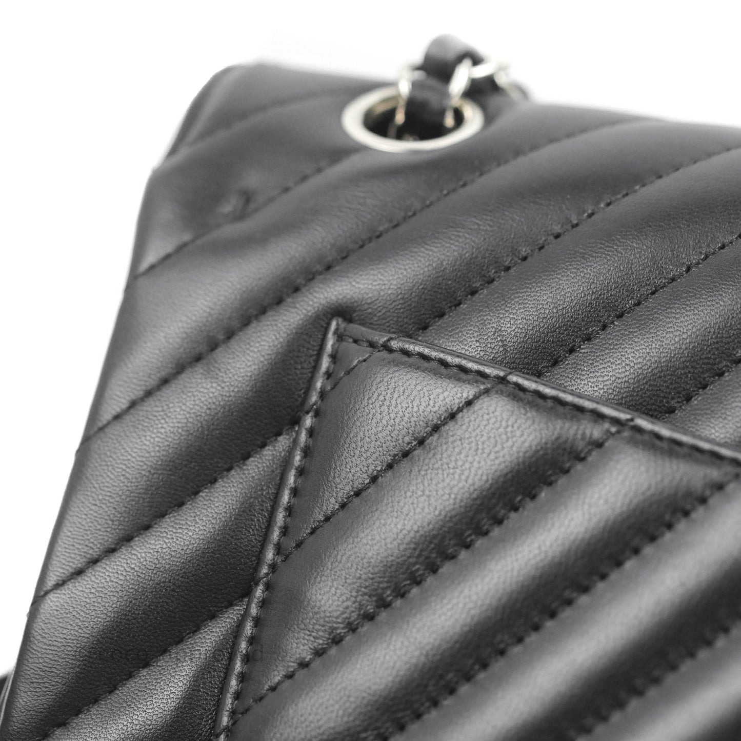 Chanel Classic Chevron S/M Small Double Flap Black Lambskin Silver Hardware