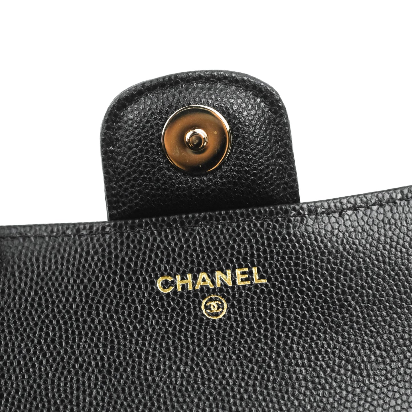 Chanel Quilted Case With Chain Black Caviar Gold Hardware