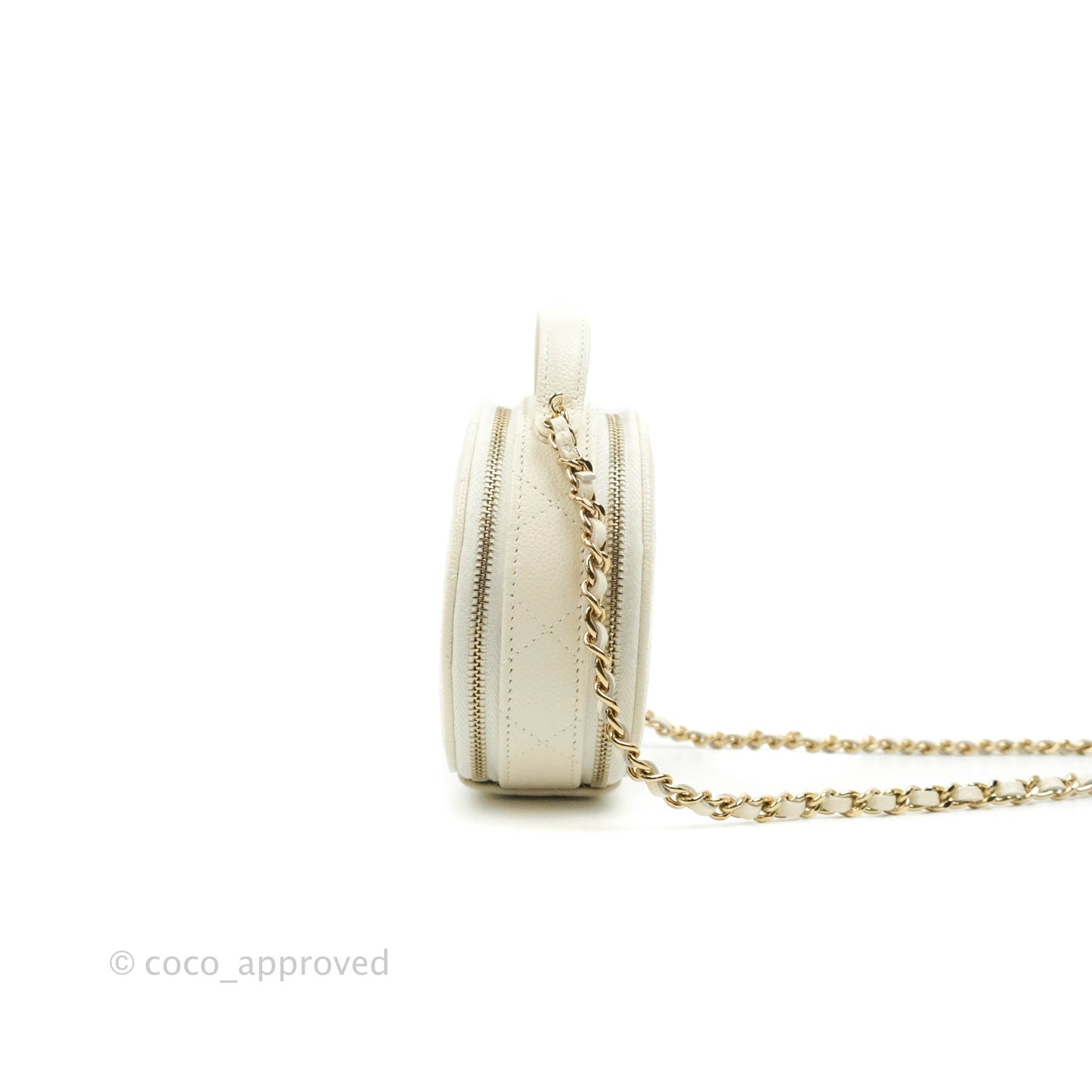 Chanel Mini Round Vanity Bag with Handle Ivory Caviar 22C