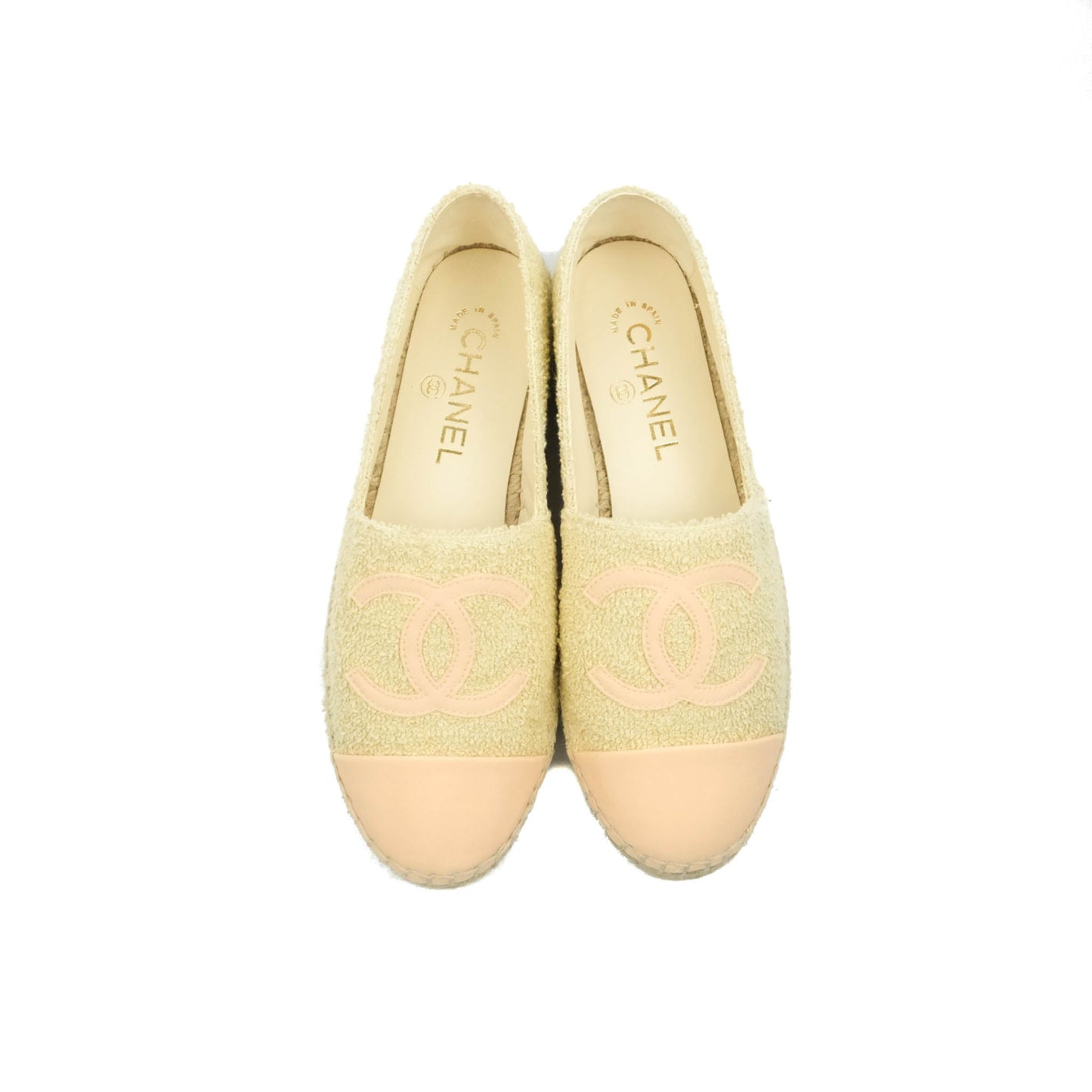 Chanel Espadrille Pink Beige Fabric Size 37C