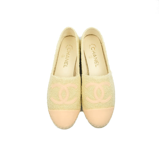 Chanel Espadrille Pink Beige Fabric Size 37C