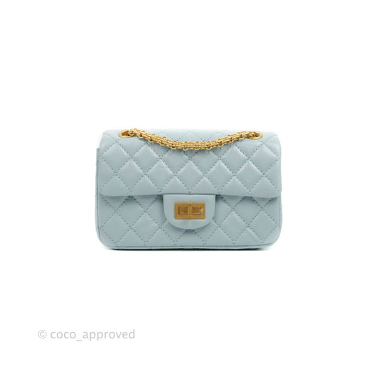 Chanel Mini Reissue 224 Light Blue Aged Calfskin Aged Gold Hardware