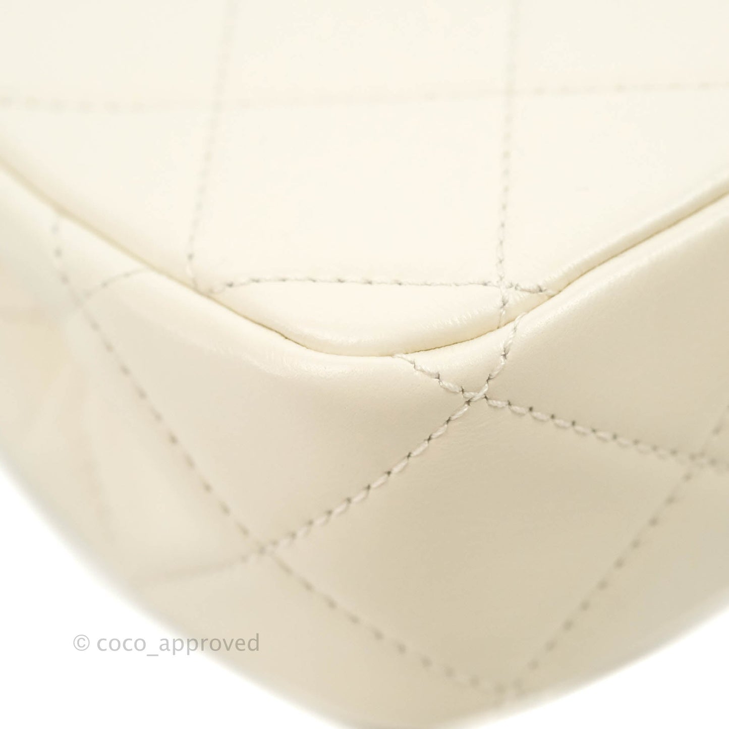 Chanel Mini Rectangular Crystal Pearls Chain Flap White Calfskin Aged Gold Hardware