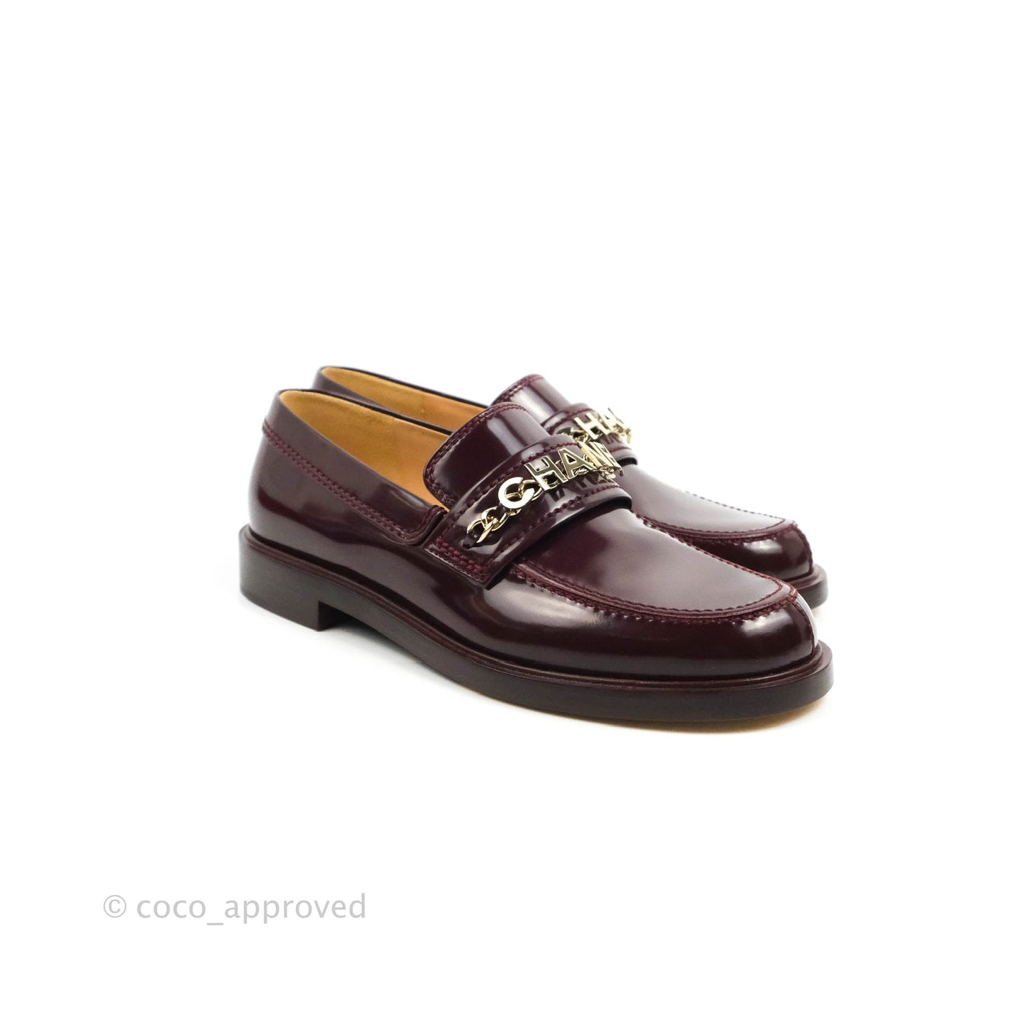 Chanel Patent Calfskin Bordeaux Loafers 21S Size 37