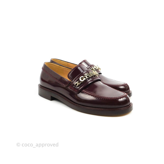 Chanel Patent Calfskin Bordeaux Loafers 21S Size 37