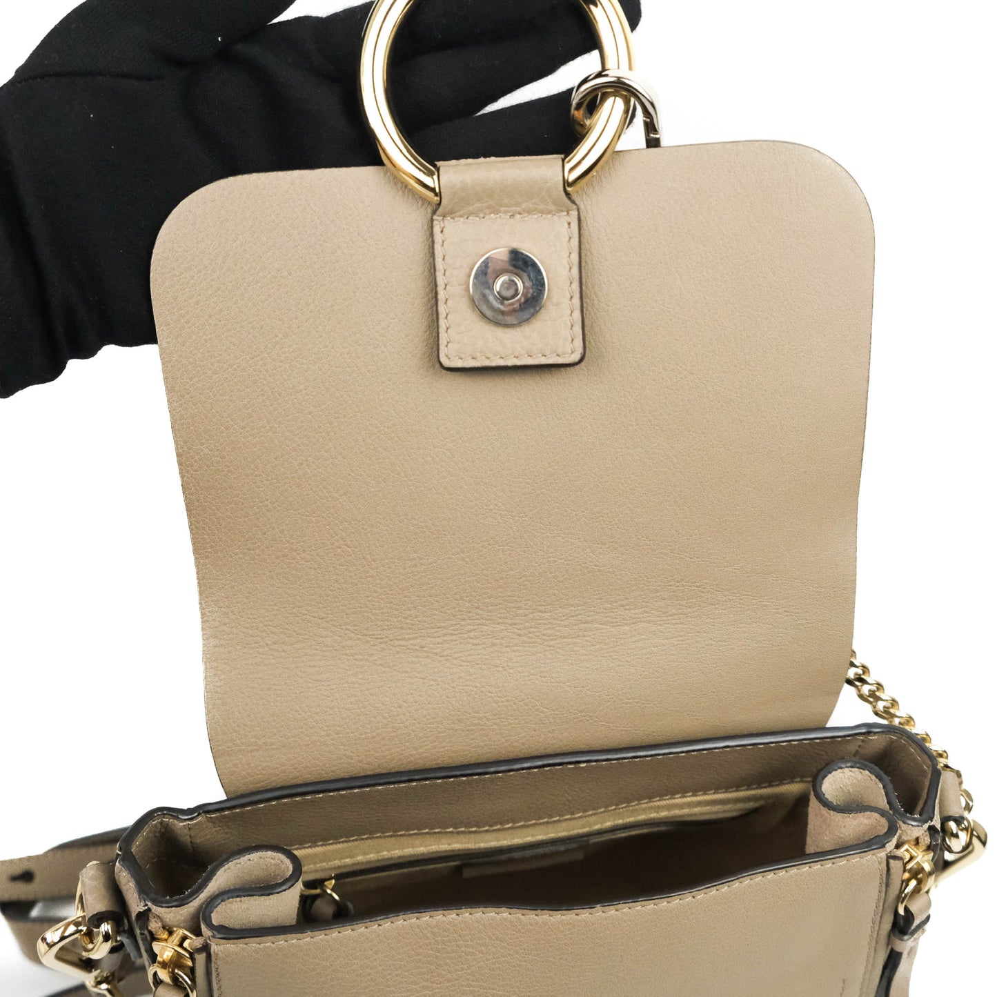 Chloe Small Faye Backpack Suede Calfskin Motty Grey Gold Hardware