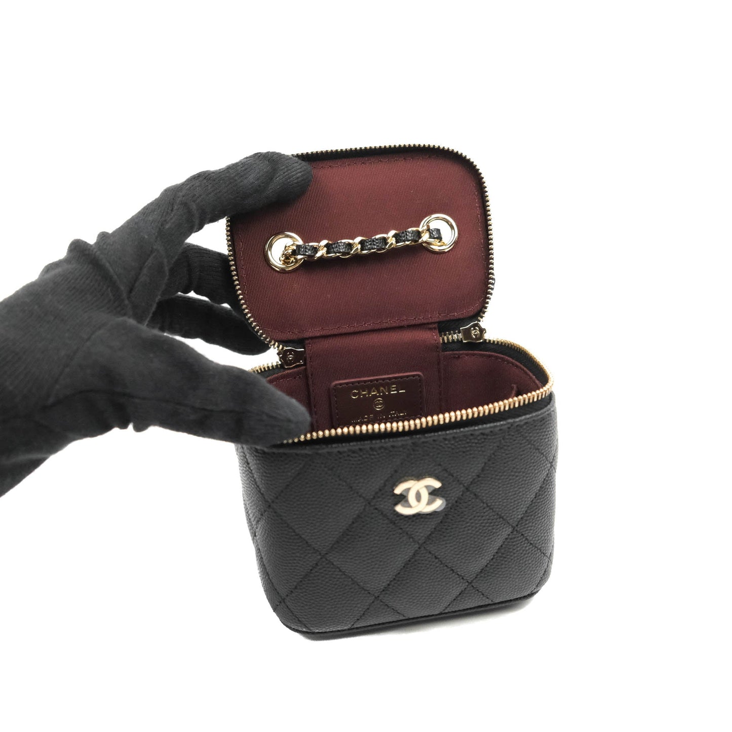 Chanel Mini Vanity With Chain Black Caviar Gold Hardware
