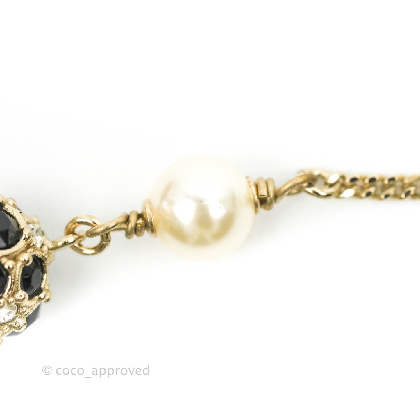 Chanel CC Crystal Black Resin Pearl Long Drop Earrings Gold Tone 19P