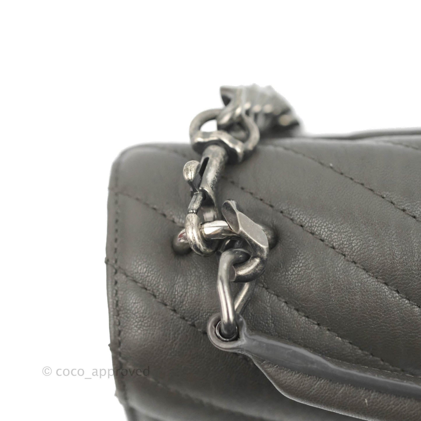 Saint Laurent Chevron Medium College Grey Chain Bag Ruthenium Hardware