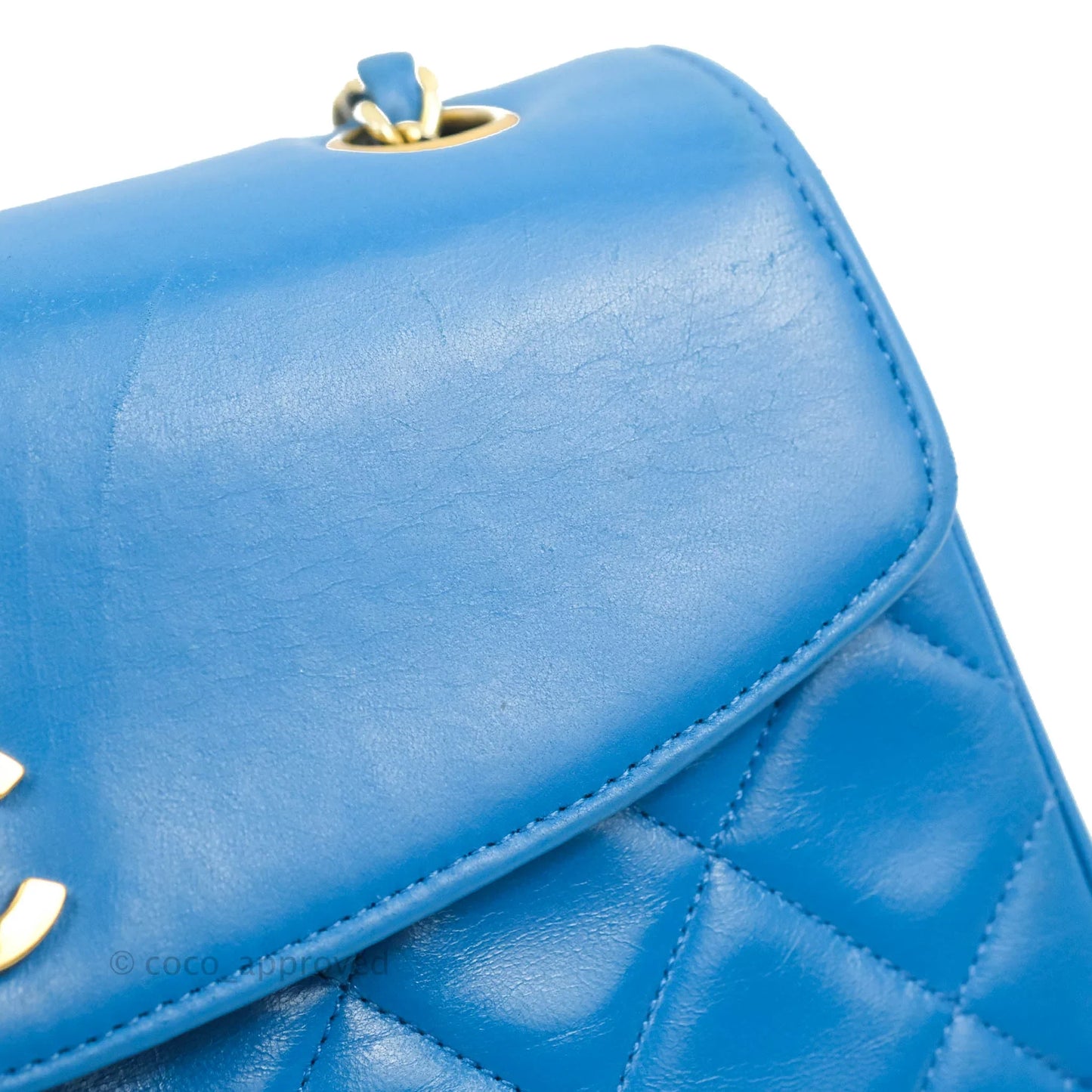 Chanel Vintage Trapezoid Flap Bag Blue Lambskin 24K Gold Hardware
