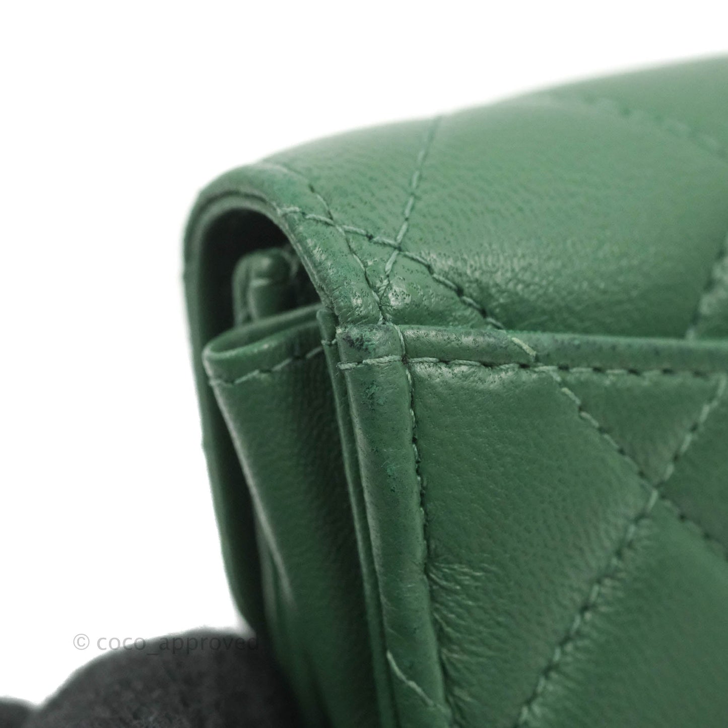 Chanel Classic Flap Coin Purse Dark Green Lambskin Silver Hardware