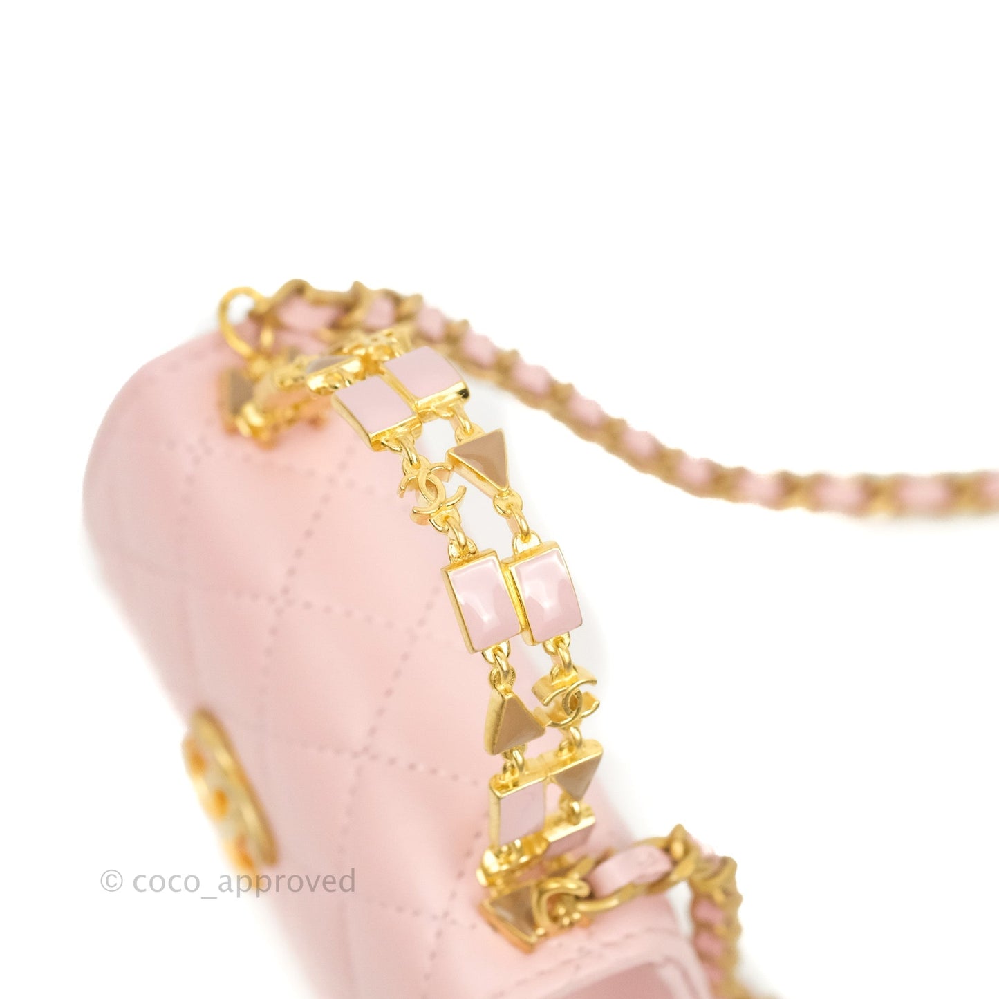 Chanel Mini Enamel Handle Clutch on Chain Pink Lambskin Gold Hardware 22B