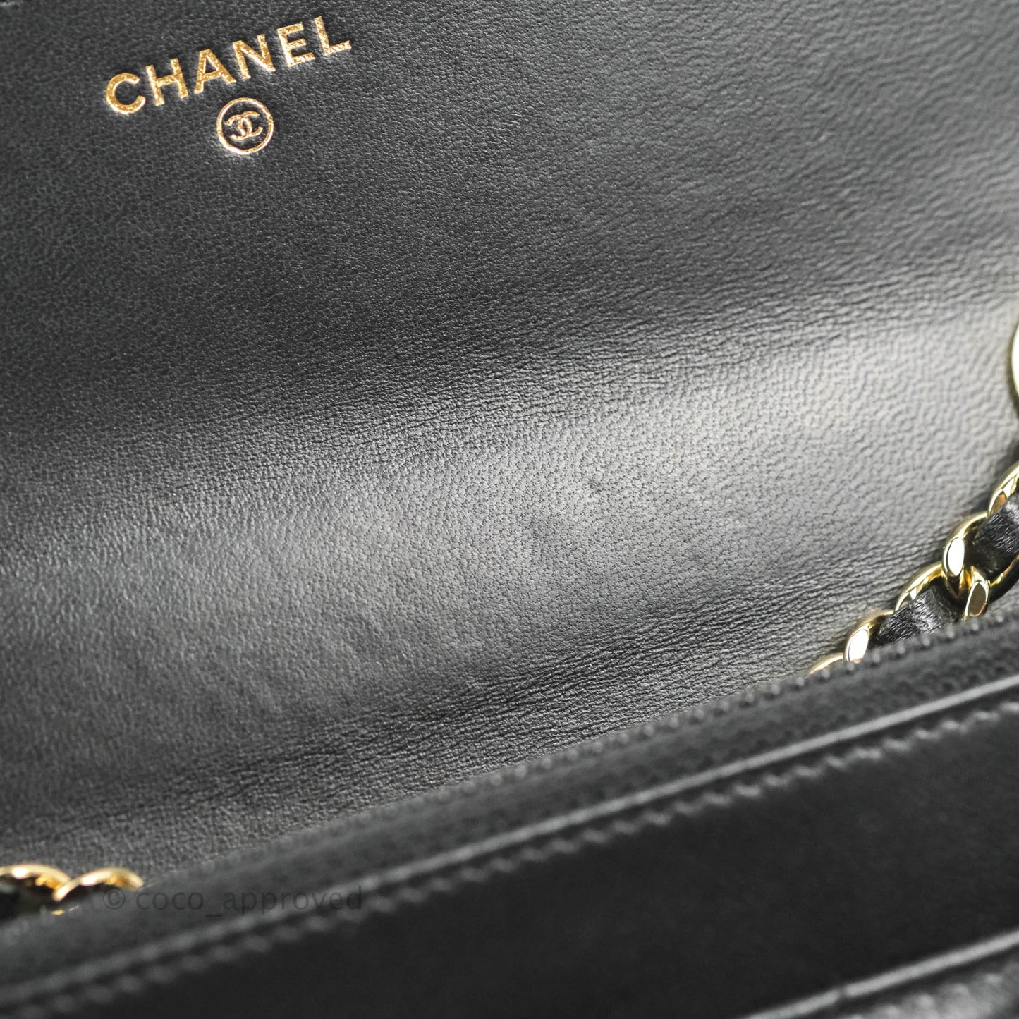 Chanel Trendy CC WOC Wallet on Chain Chevron Black Lambskin Gold Hardware