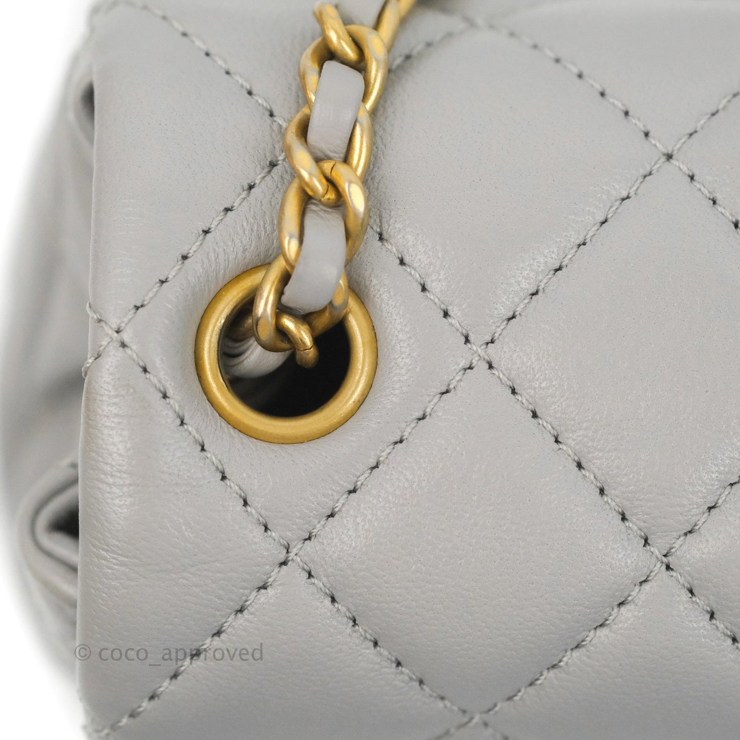 Chanel Mini Square Pearl Crush Quilted Grey Lambskin Aged Gold Hardware