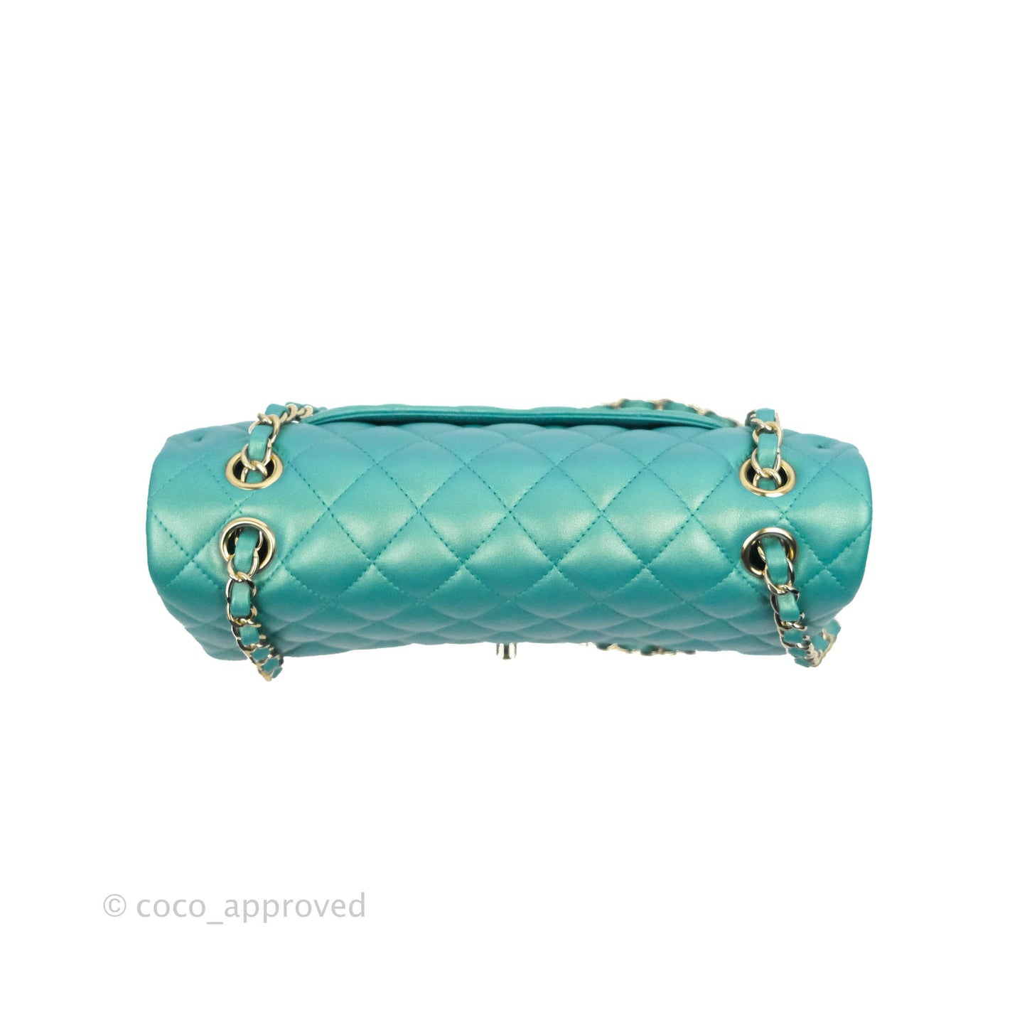 Chanel Classic M/L Medium Double Flap Iridescent Turquoise Calfskin Gold Hardware