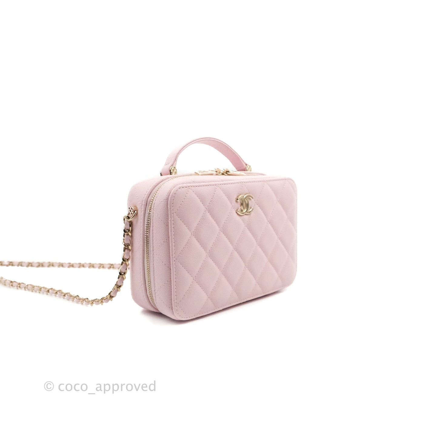 Chanel Quilted Top Handle Vanity Case Caviar Light Pink Gold Hardware