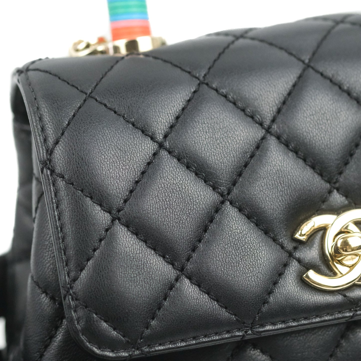 Chanel Quilted Mini Rainbow Coco Handle Bag Lambskin Black Gold Hardware