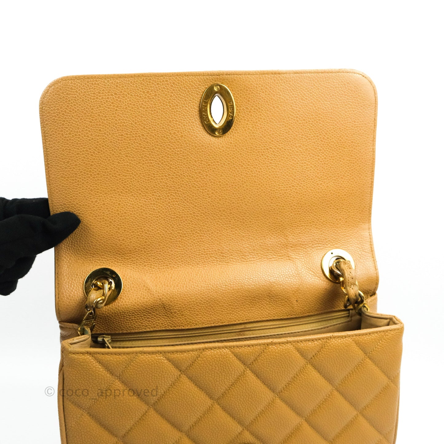 Chanel Vintage CC Large Square Flap Bag Beige Caviar 24K Gold Hardware