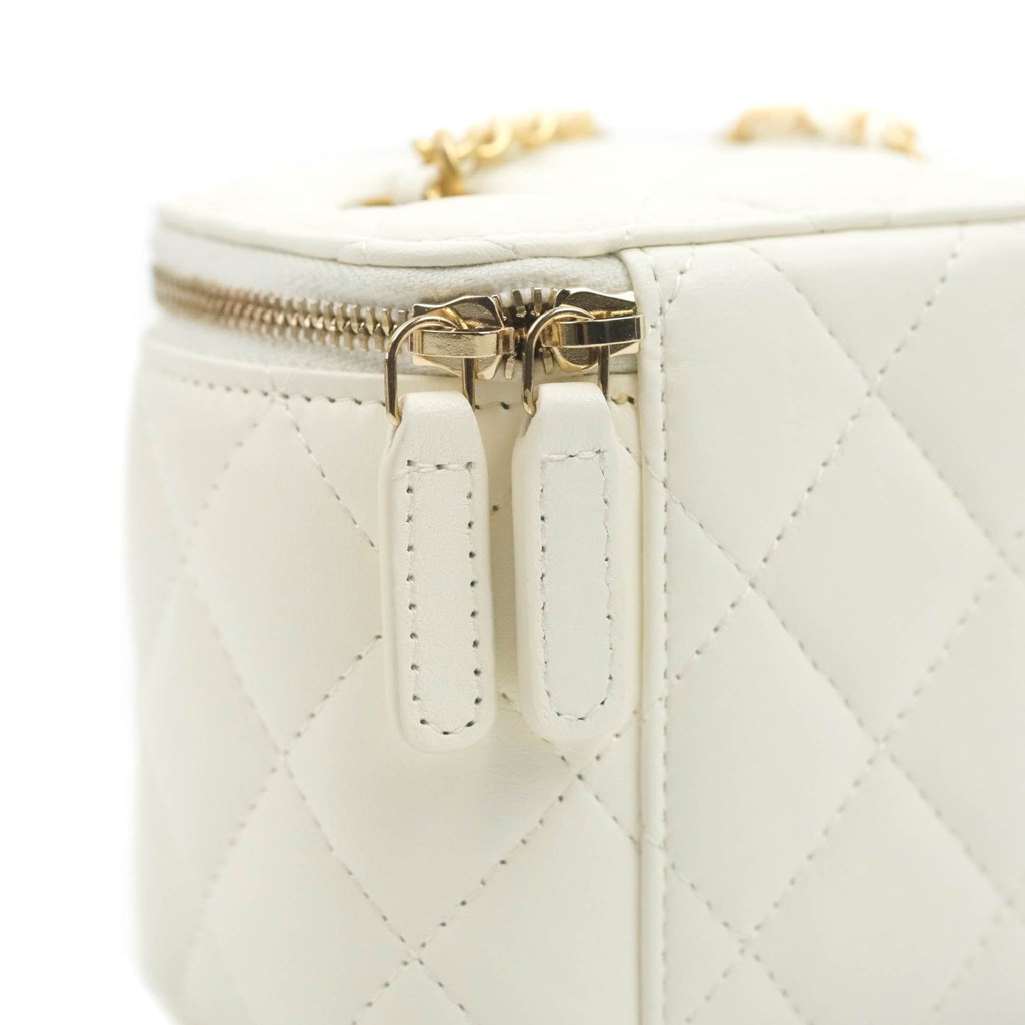 Chanel Mini Pearl Crush Vanity With Chain White Lambskin Aged Gold Hardware