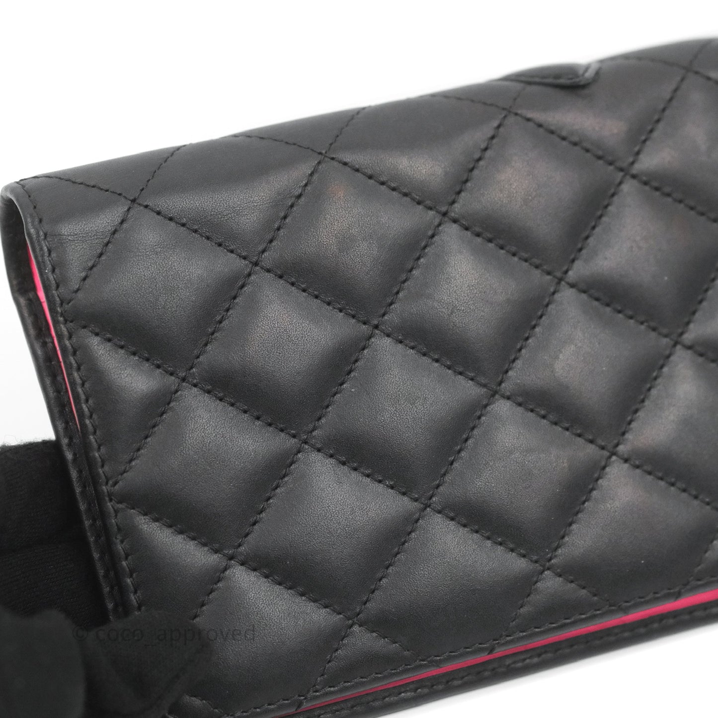 Chanel Quilted Cambon Yen Wallet Black Calfskin Silver Hardware
