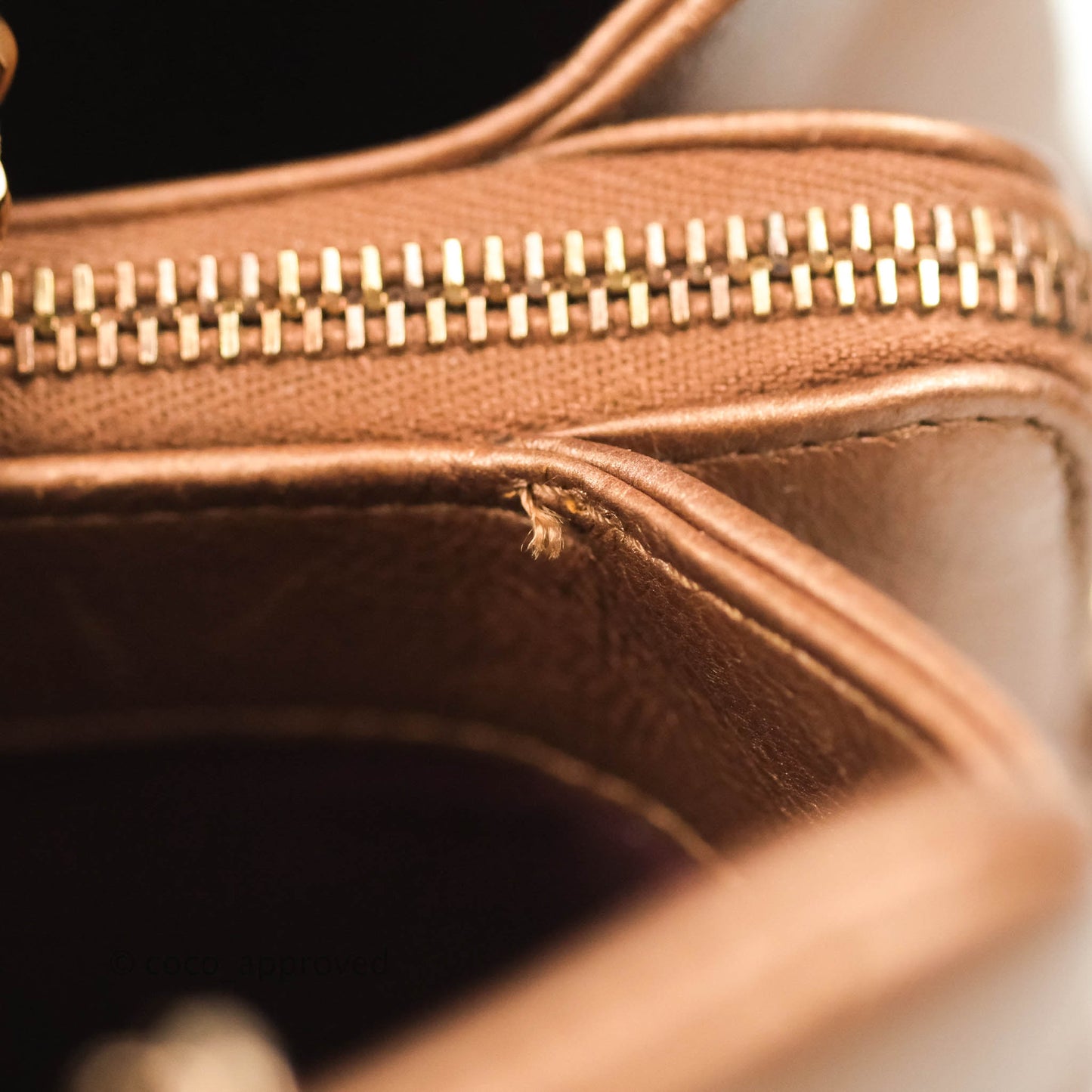 Chanel Iridescent Goatskin Quilted Small CC Eyelet Tote Copper Rose Gold