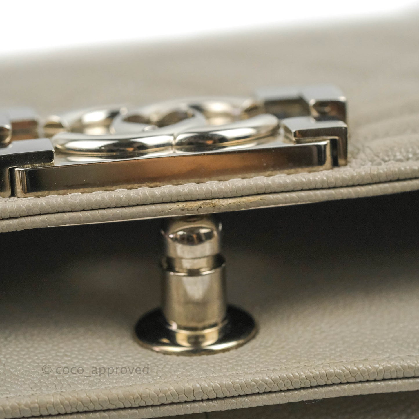 Chanel Quilted Medium Boy Etoupe Grey Caviar Silver Hardware