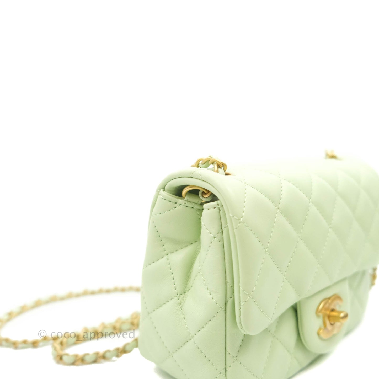 Chanel Pearl Crush Mini Square Quilted Avocado Green Lambskin Aged Gold Hardware