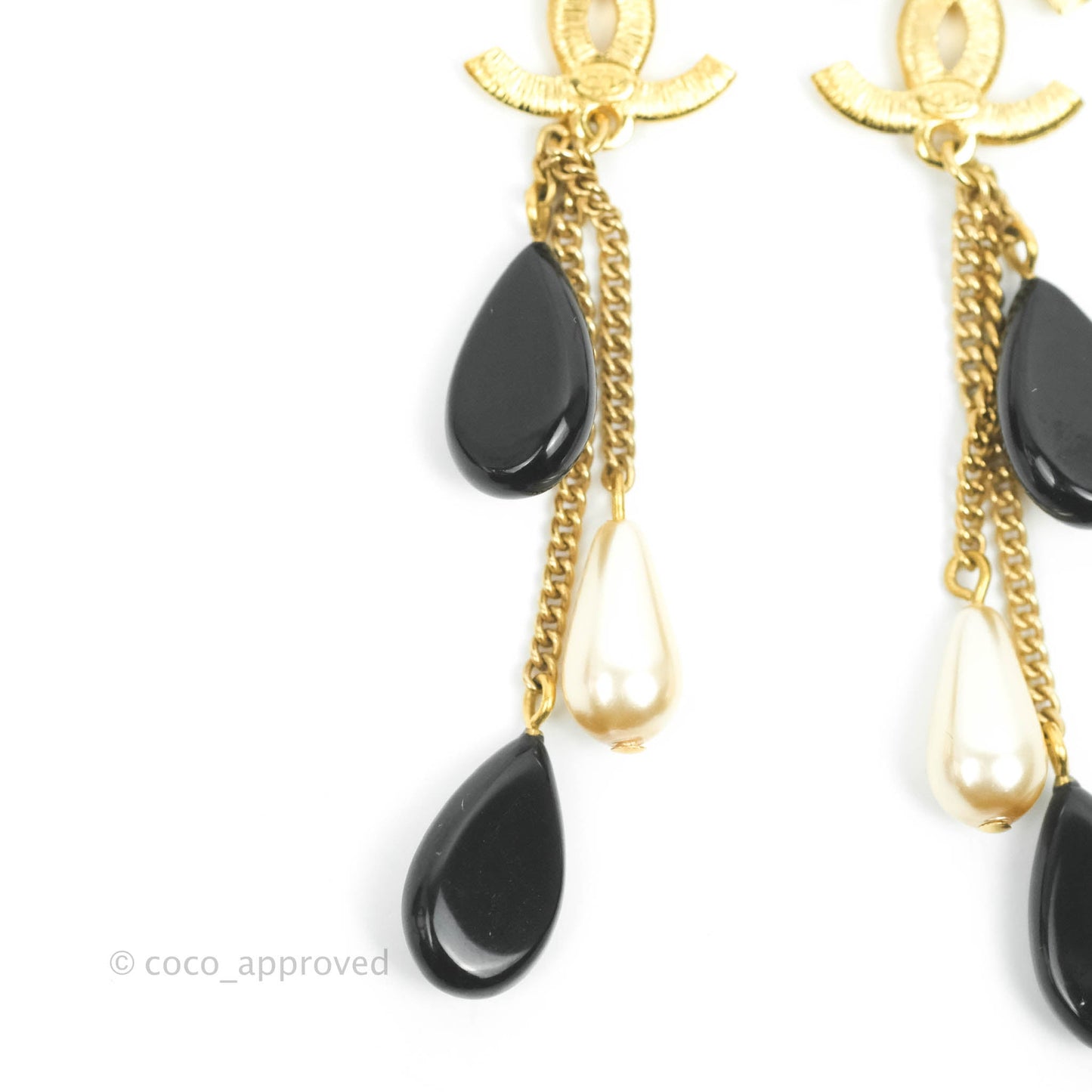Chanel Dangling Multi Chain Camellia CC Earrings Gold Tone