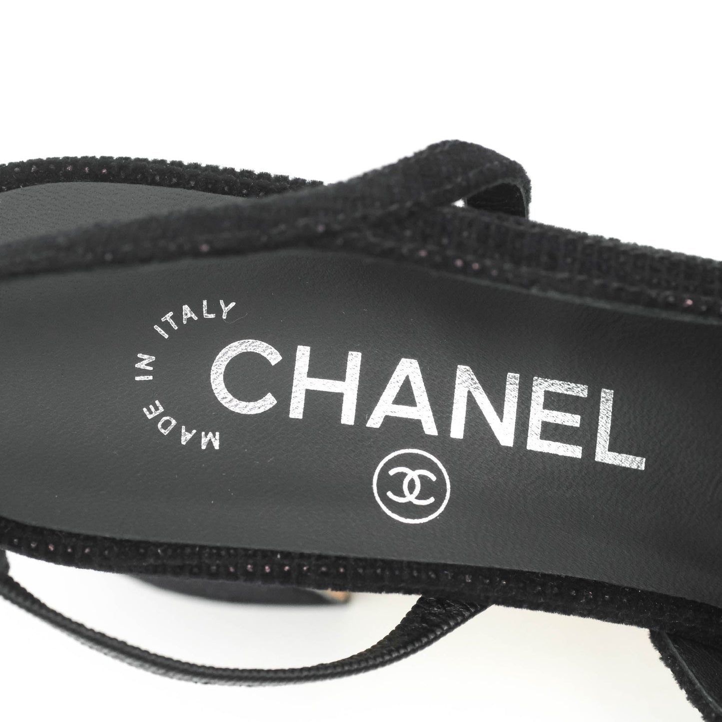 Chanel Classic Slingback Black Velvet Size 37.5C
