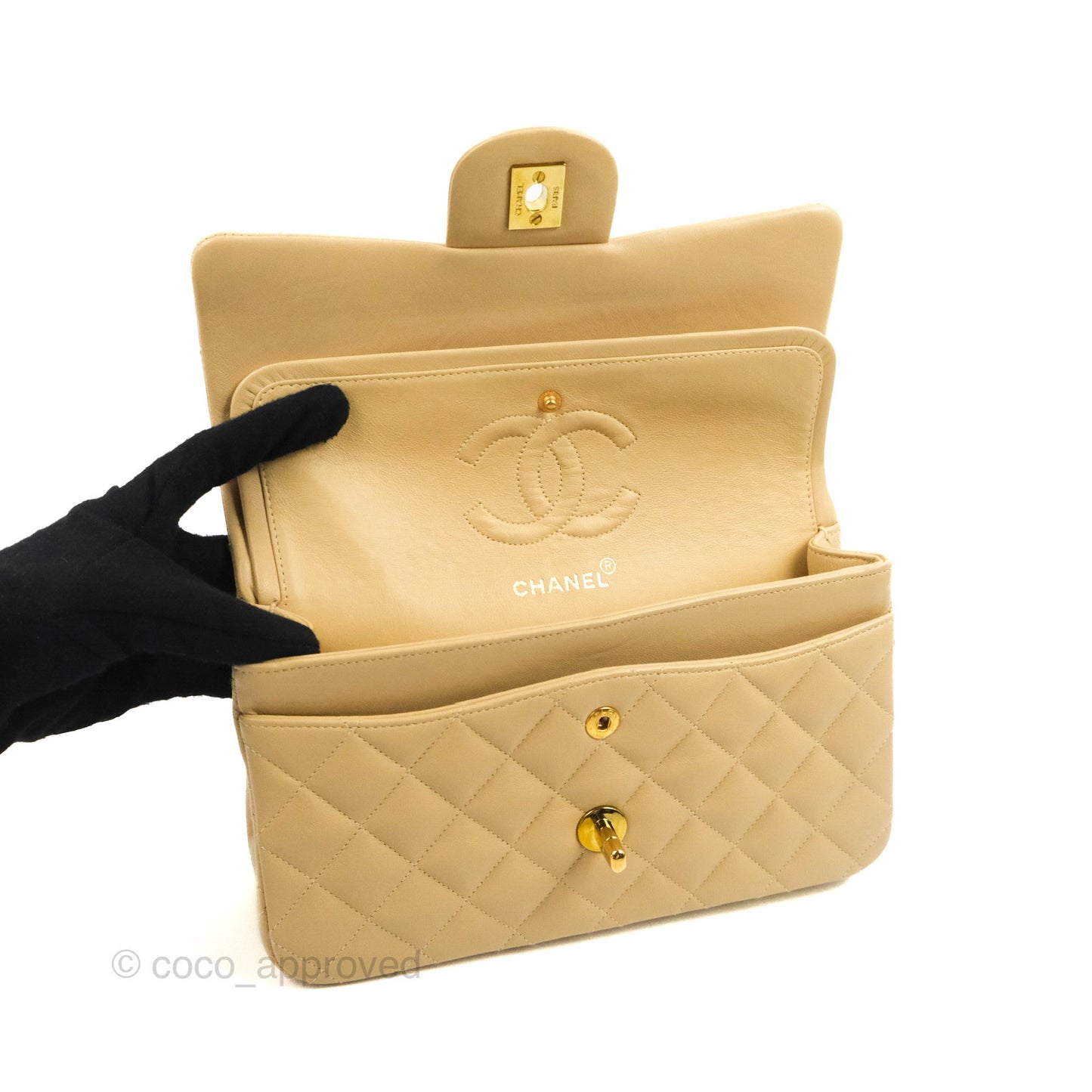 Chanel Classic Vintage Small Flap Beige Lambskin 24K Gold Hardware