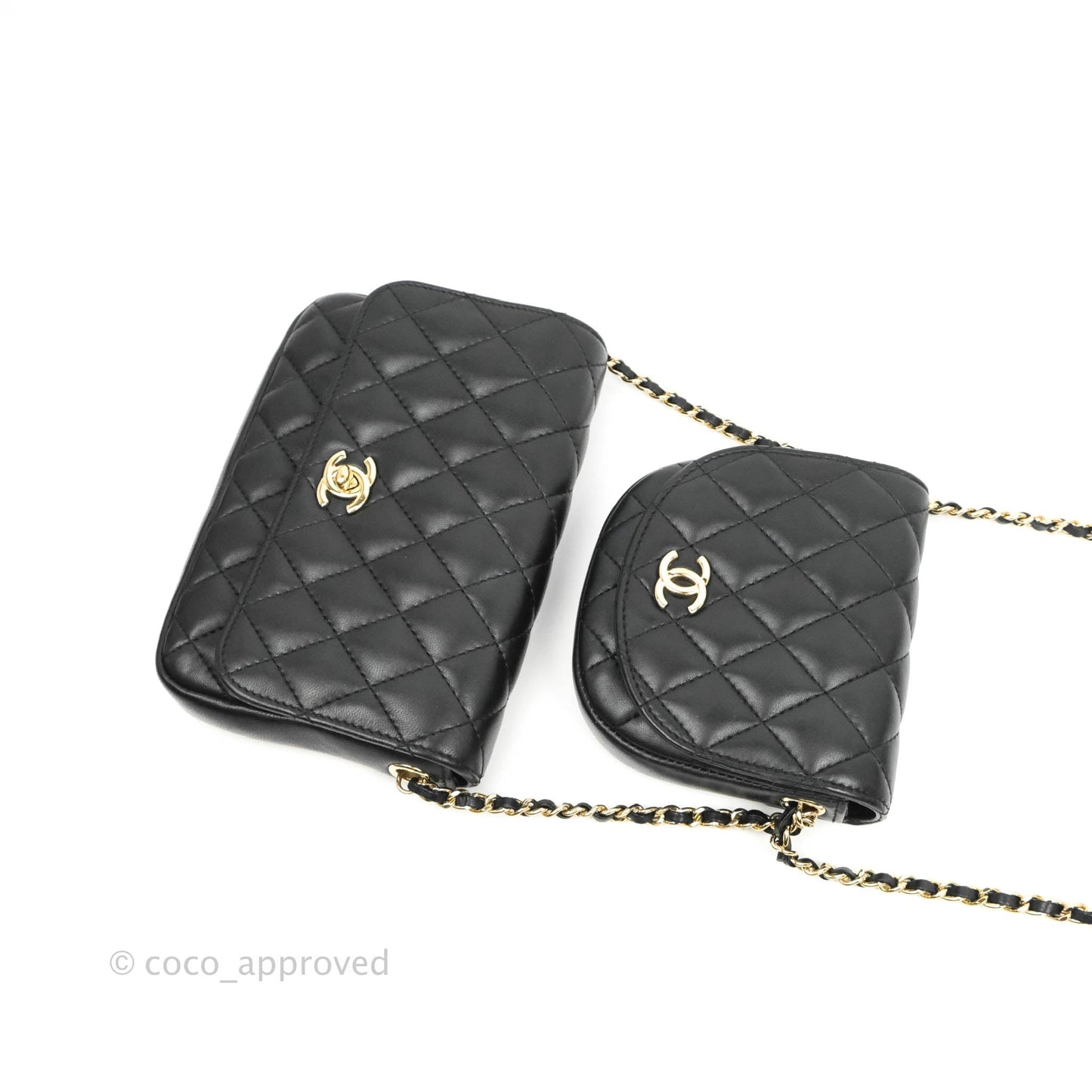 Chanel Classic Twin Flap Bag Side Pack Black Lambskin Gold Hardware