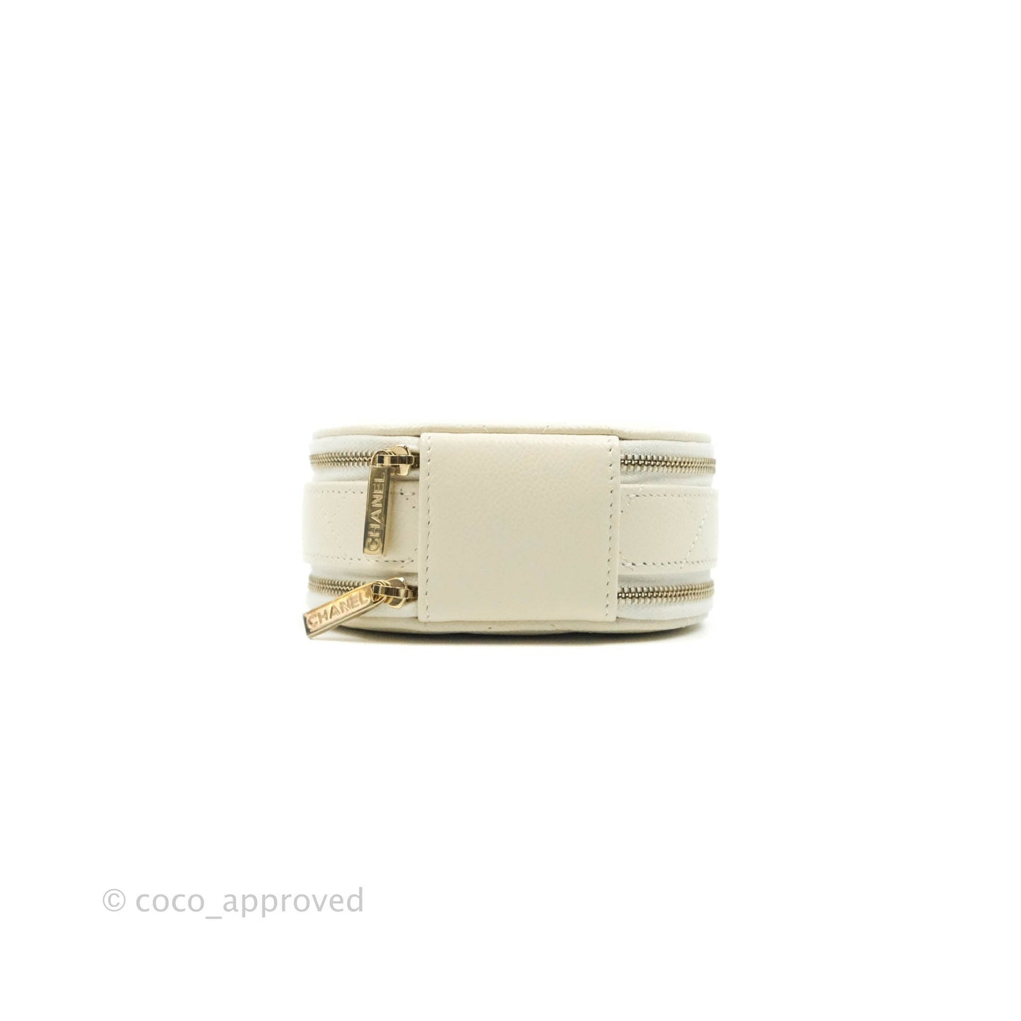 Chanel Mini Round Vanity Bag with Handle Ivory Caviar 22C