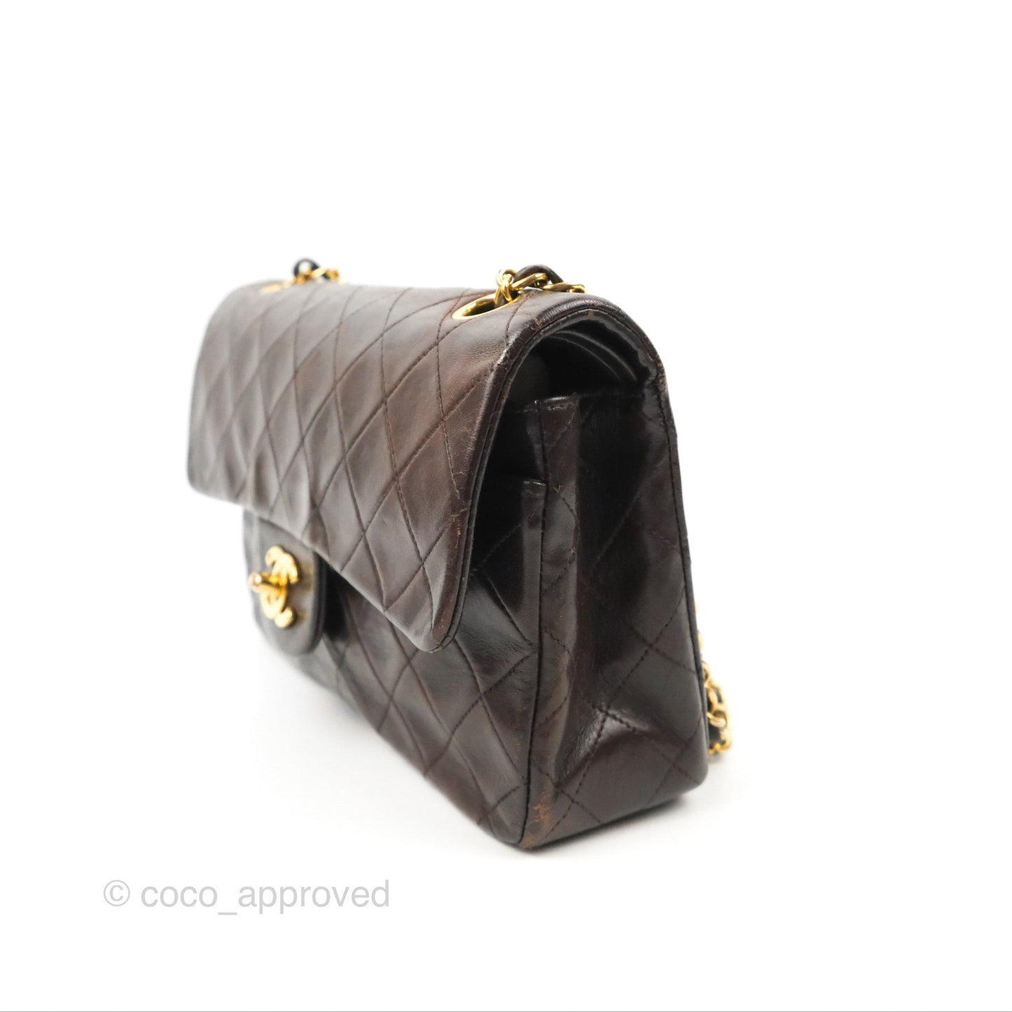 Chanel Vintage Small Classic Flap Brown Lambskin 24K Gold Hardware