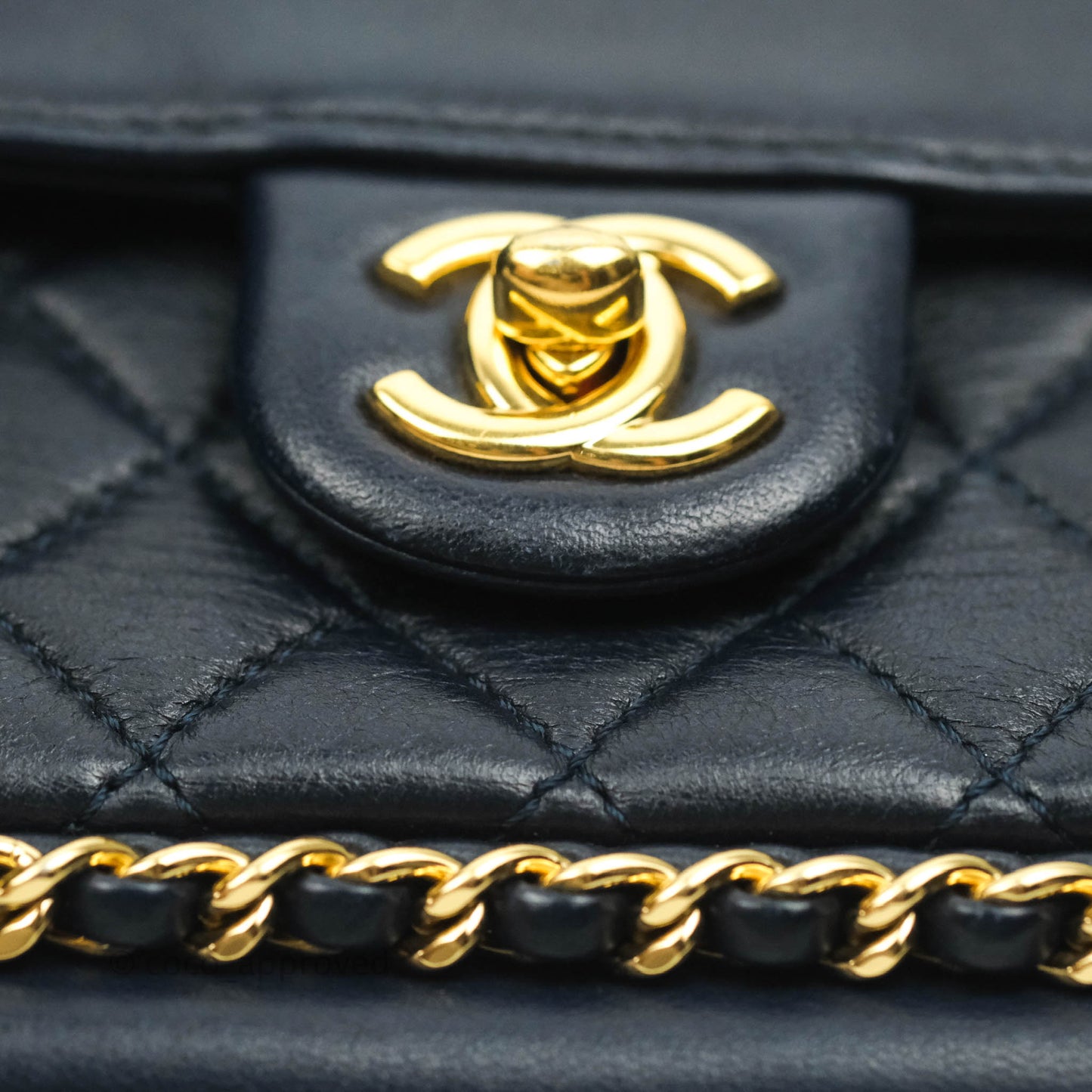 Chanel Flat Flap Bag With Chain Navy Calfskin Gold Hardware