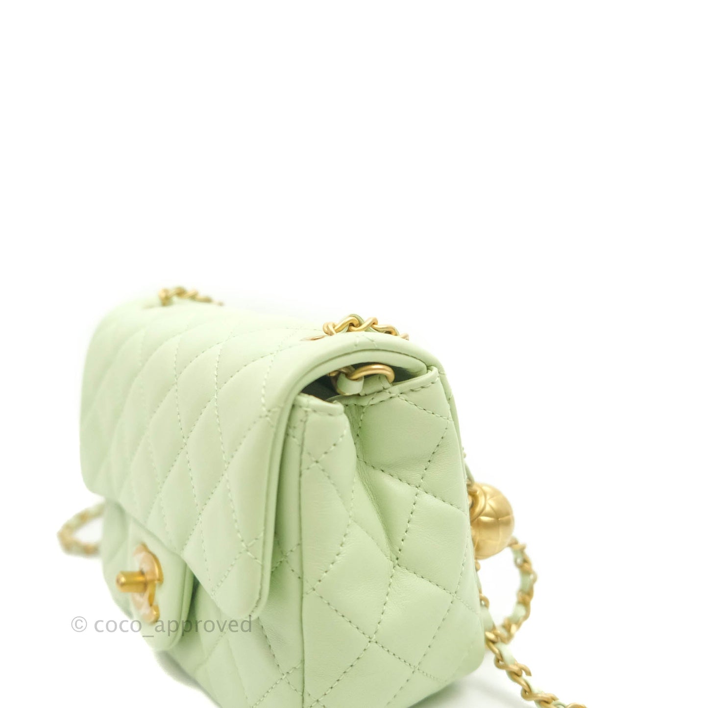 Chanel Pearl Crush Mini Square Quilted Avocado Green Lambskin Aged Gold Hardware