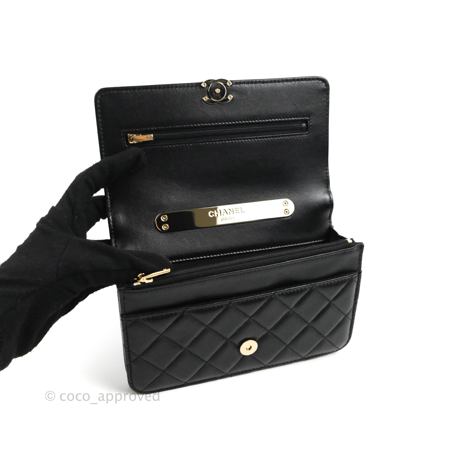Chanel Quilted Top Handle Wallet on Chain WOC Black Lambskin Gold Hardware
