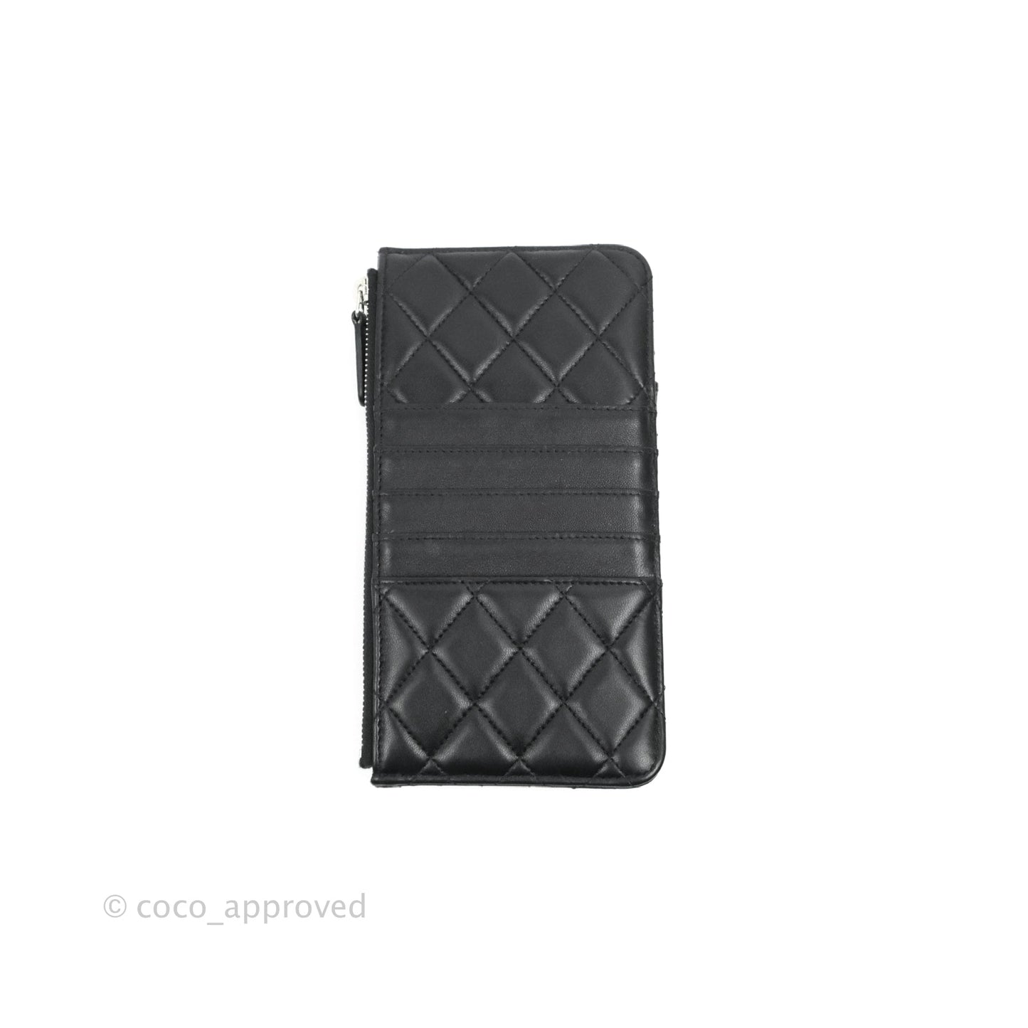 Chanel Black Lambskin Phone Holder Long Zip Wallet