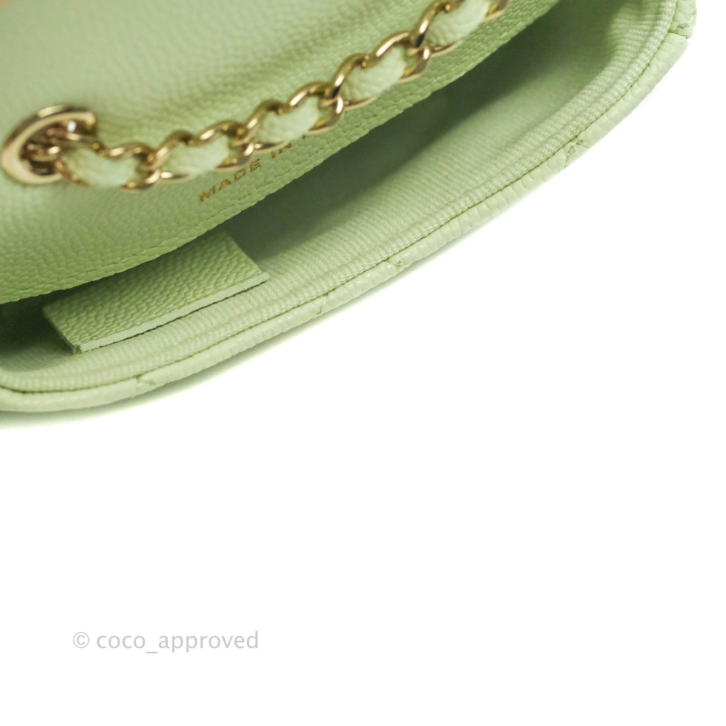 Chanel Mini Card Holder Chain Belt Bag Light Green Caviar Gold Hardware 21B