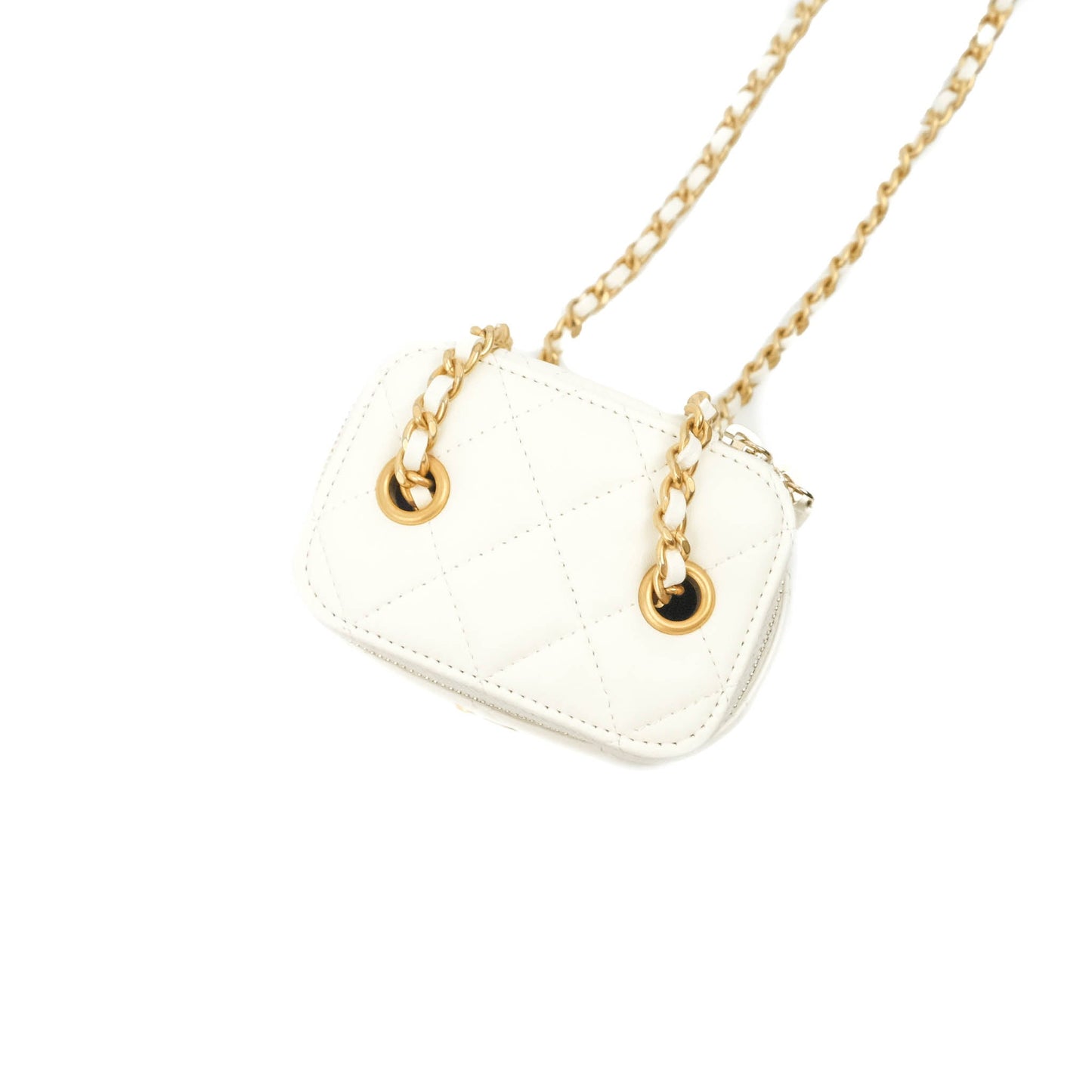 Chanel Mini Pearl Crush Vanity With Chain White Lambskin Aged Gold Hardware