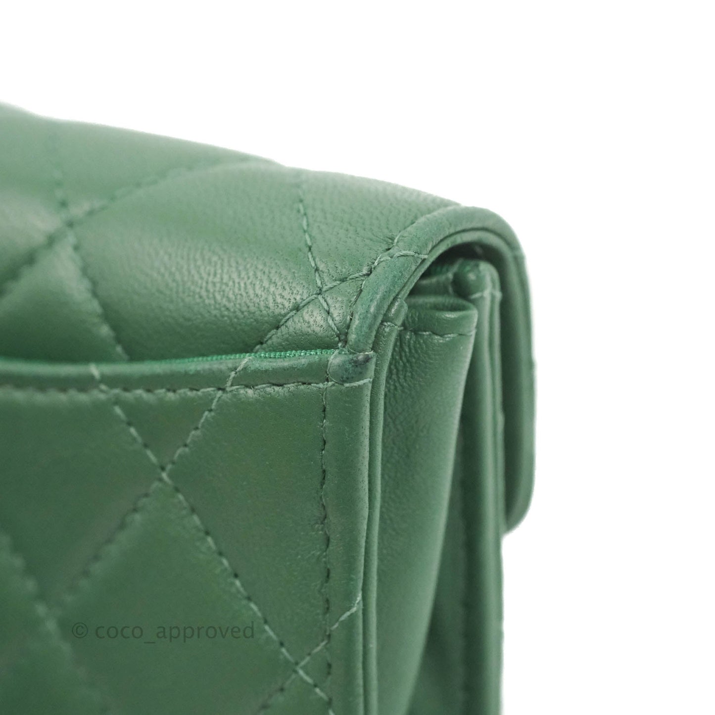 Chanel Classic Flap Coin Purse Dark Green Lambskin Silver Hardware