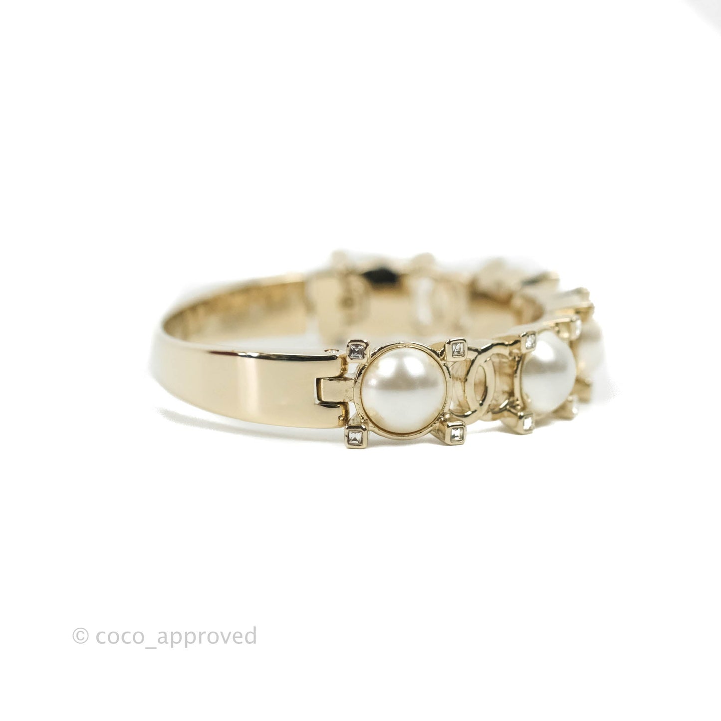 Chanel CC Crystal Pearl Bracelet Gold Tone 21A