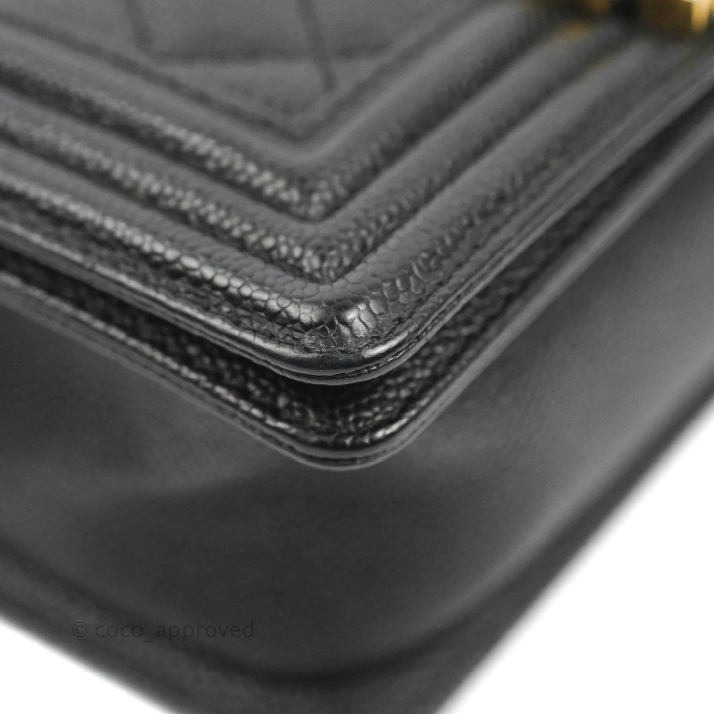 Chanel Quilted Small Boy Black Caviar Aged Gold Hardware