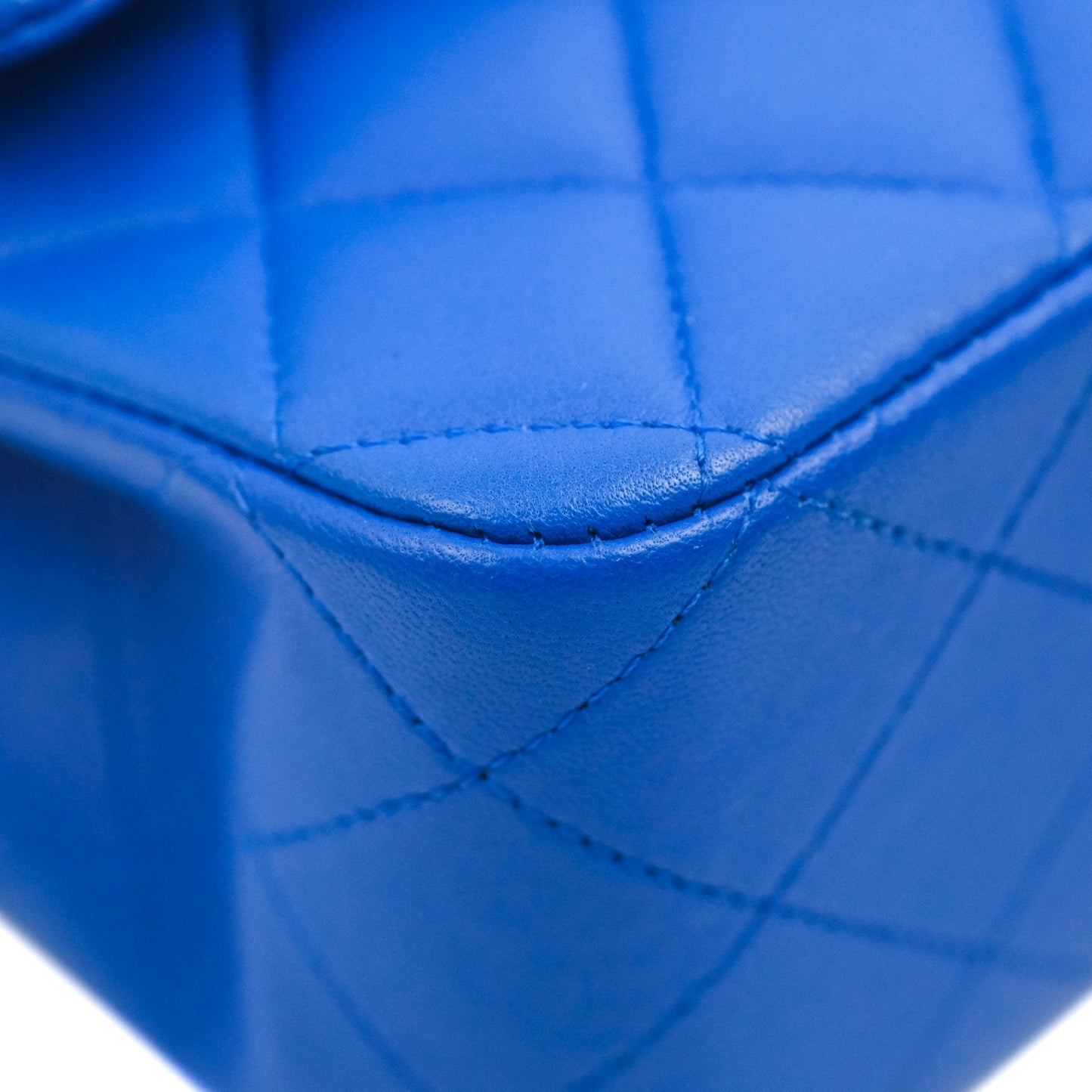 Chanel Classic M/L Medium Flap Quilted Blue Lambskin Silver Hardware