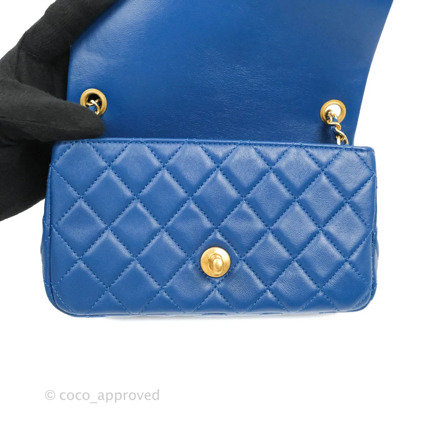 Chanel Quilted Mini Rectangular Pearl Crush Blue Lambskin Aged Gold Hardware