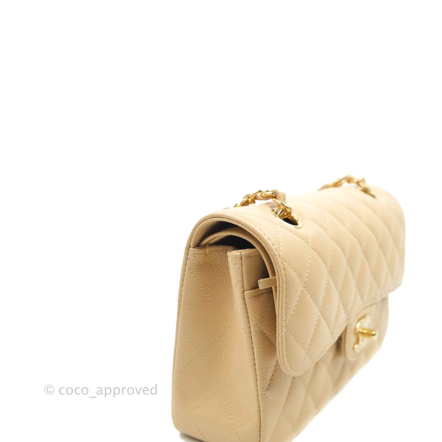 Chanel S/M Small Classic Quilted Flap Beige Caviar Gold Hardware