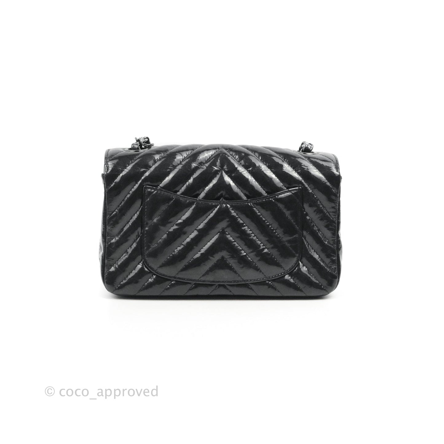 Chanel Mini Rectangular Flap Chevron Black Crumpled Metallic Patent So Black