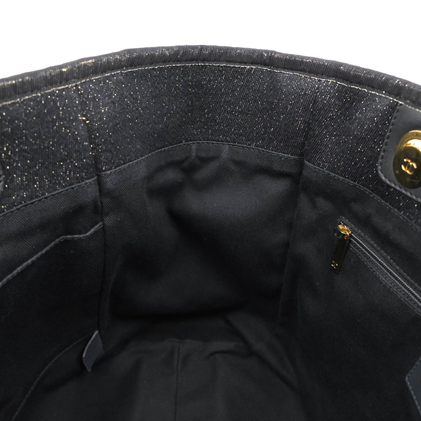 Chanel Medium Deauville Tote Navy Glitter Canvas Gold Hardware