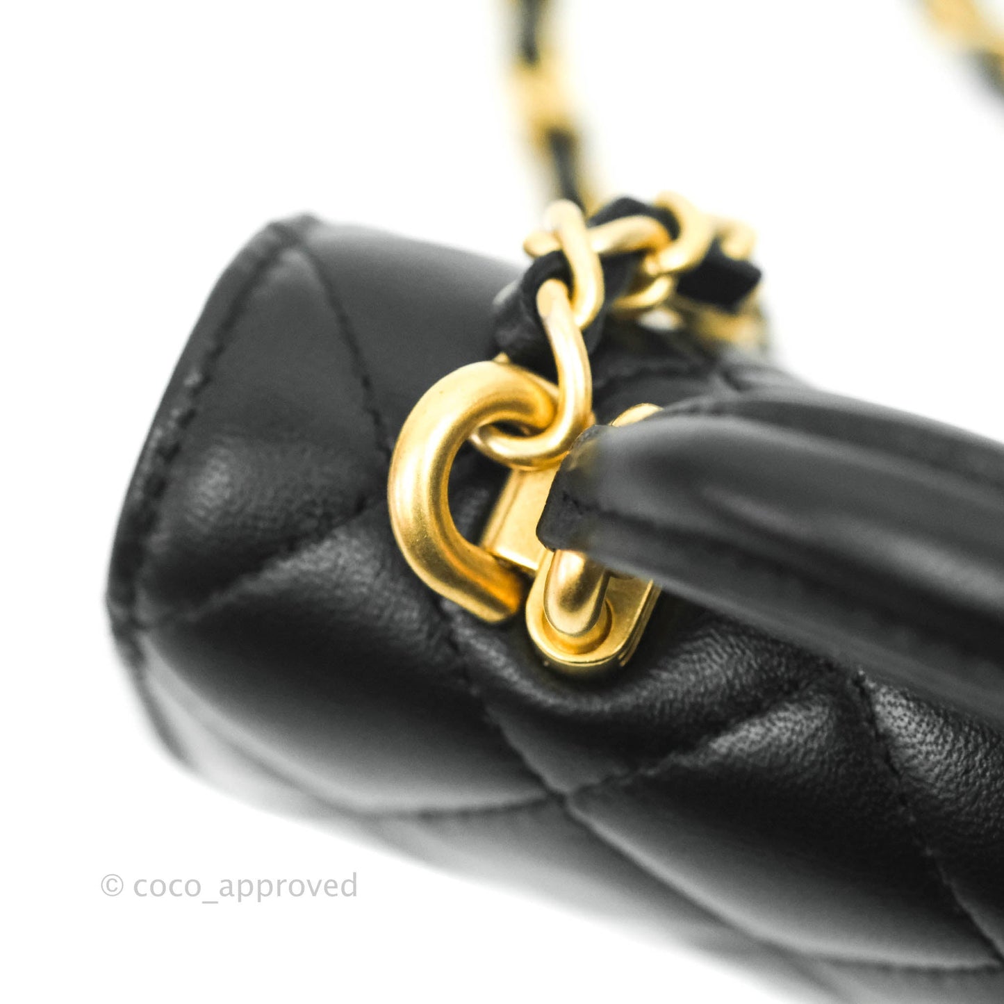 Chanel Mini Handle Flap Coin Purse With Chain Black Lambskin Gold Hardware