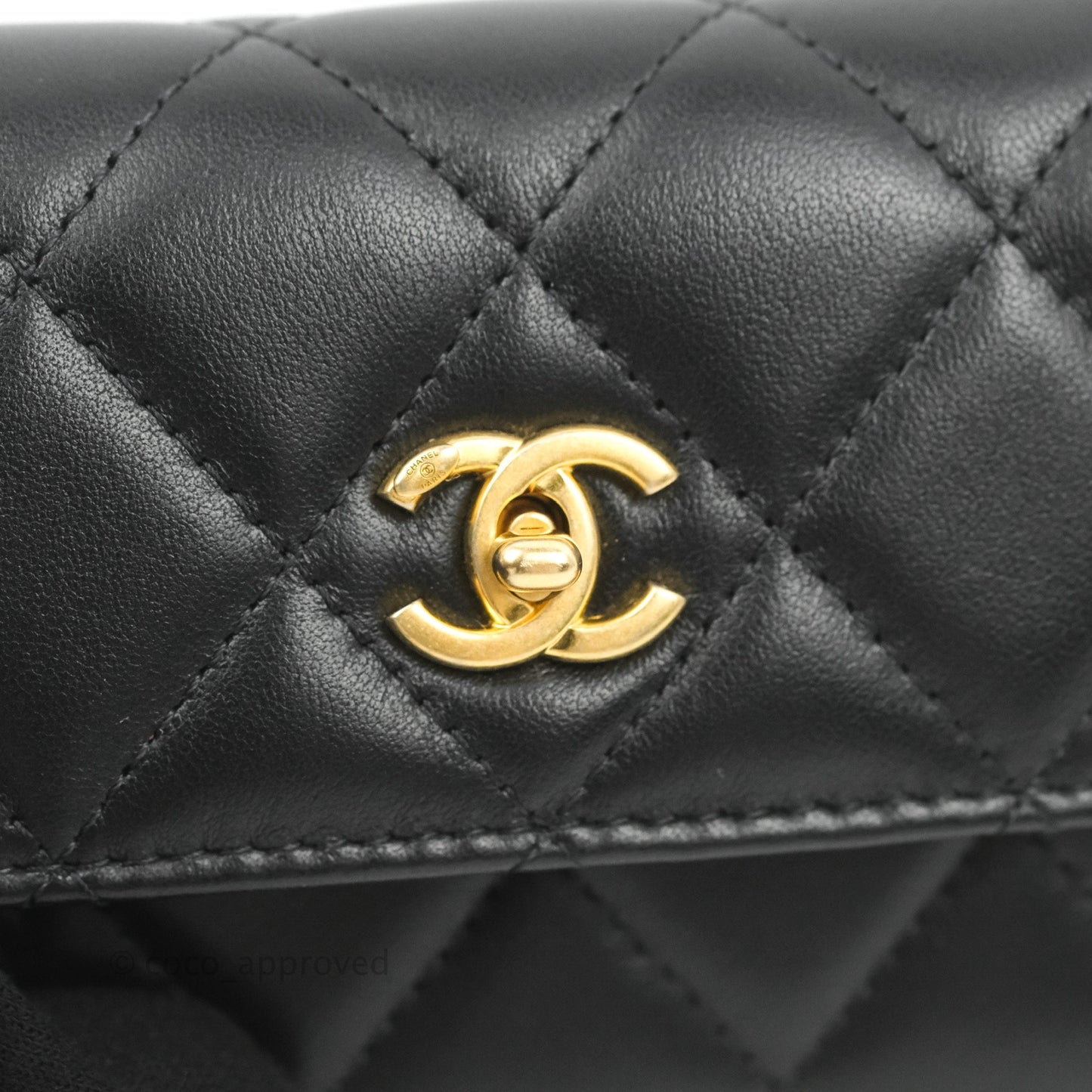 Chanel Pearl Crush Mini Clutch With Chain Black Lambskin Aged Gold Hardware