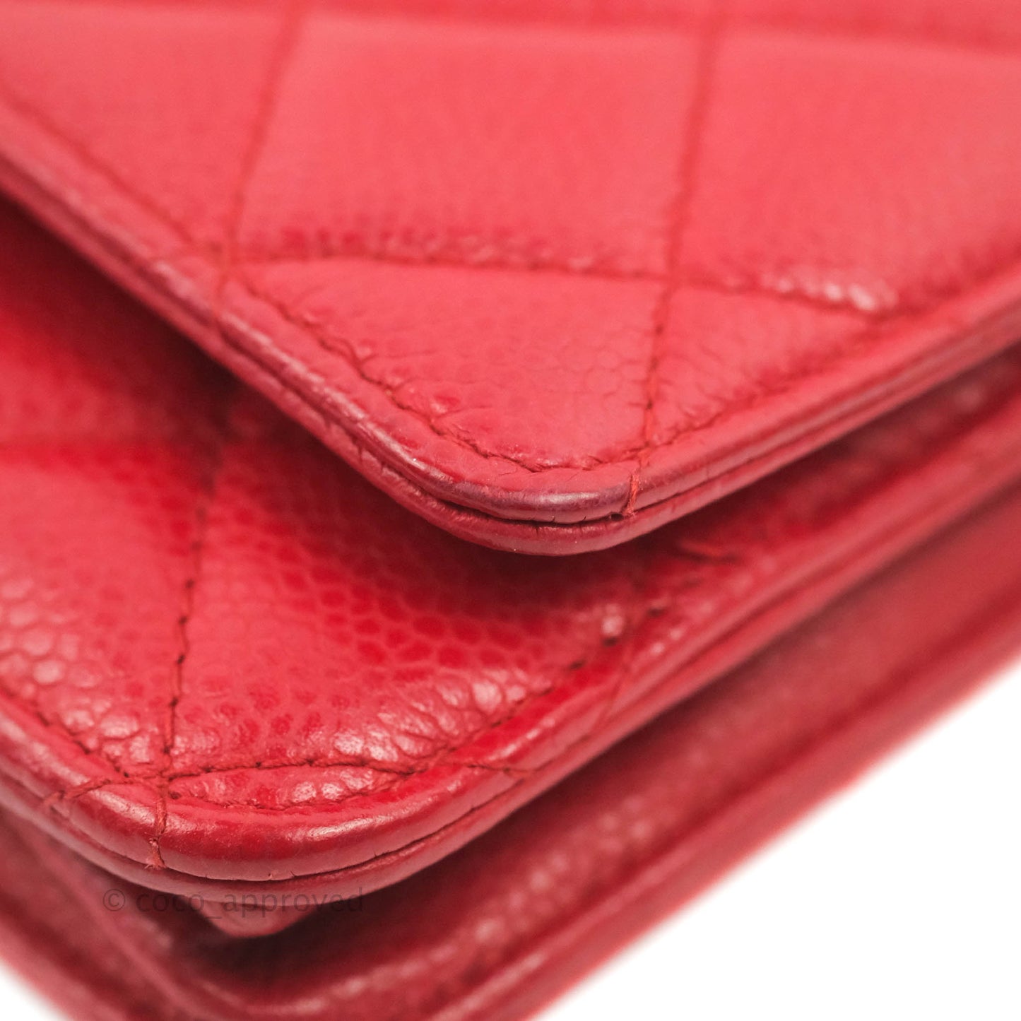 Chanel Quilted Classic Wallet on Chain WOC Red Caviar Ruthenium Hardware